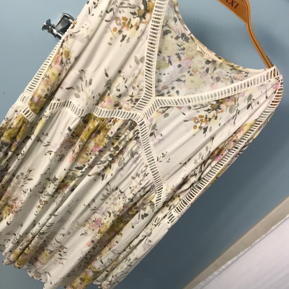 F21 large floral mini dress with bell sleeves